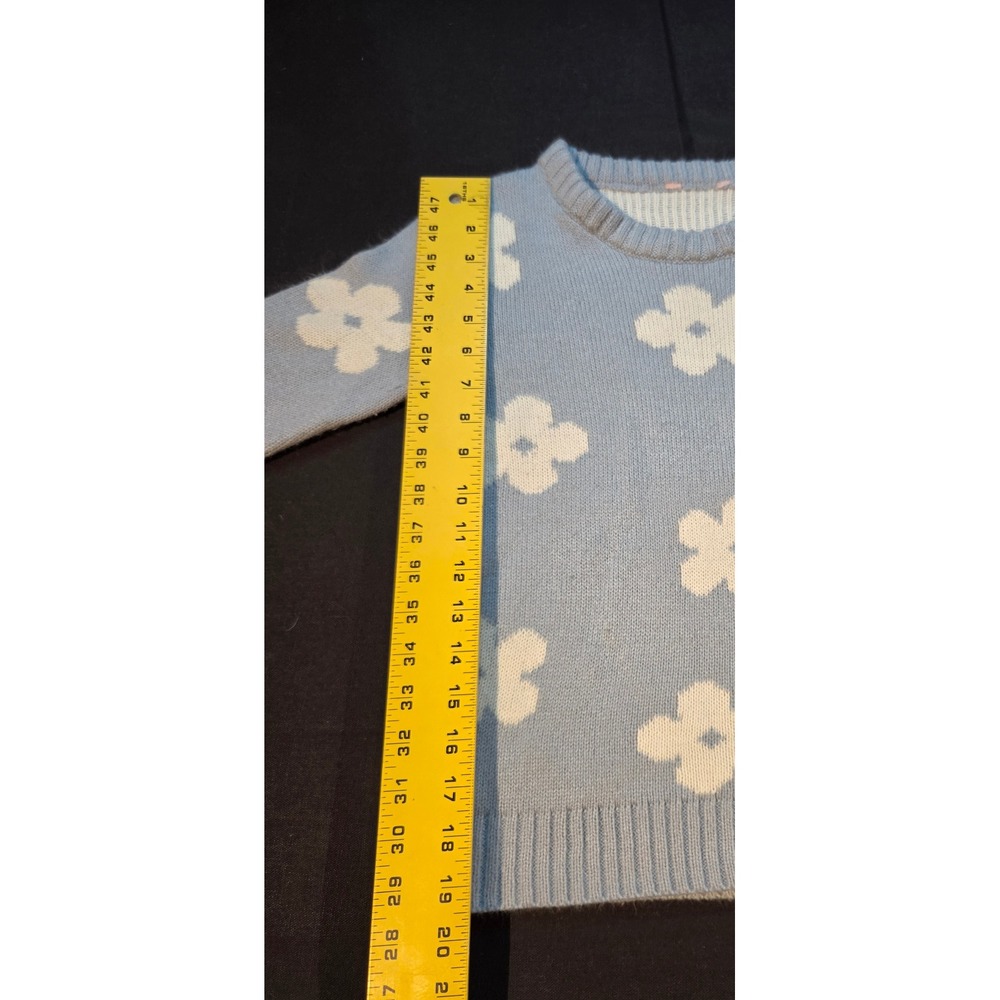 Kids Light Blue Floral Daisy Knit Sweater Crewneck Long Sleeve Size 10/12 - Picture 3 of 6
